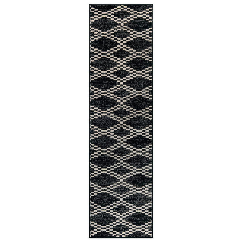 Tapis noir et blanc Modern Modern, Tapis de couloir 2 pi 2 po x 8 pi