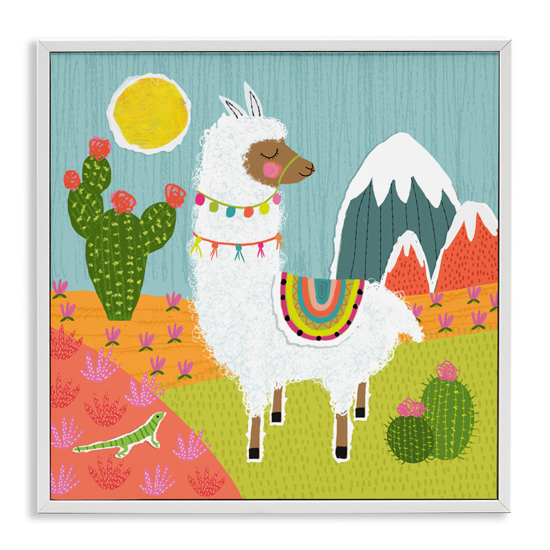 Scène de lama fantaisiste, art giclée par Tina Finn, Giclée encadrée blanc bord de mer, H 17 po x l 17 po