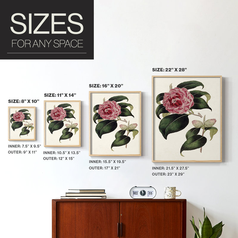 «Pink Floral Mix III», reproduction encadrée - bois massif, Naturel, H 11 po x l 9 po