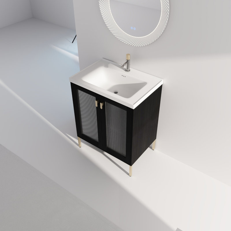 Contreplaqué de meuble-lavabo autoportant de 28 pouces avec lavabo en céramique