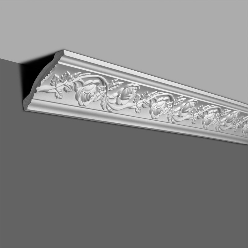 Face de 5 1/8 po x Projection de 3 3/8 po de hauteur x 3 3/7 po | Polyuréthane apprêté blanc | Moulure couronnée | 94-1 / 2 pouce de long