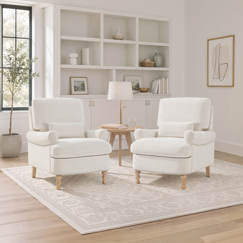 Fauteuil d'appoint Rickon de style ferme, avec coussin lombaire, fauteuil rembourré pour salon, chambre à coucher, bureau à domicile (ensemble de 2)