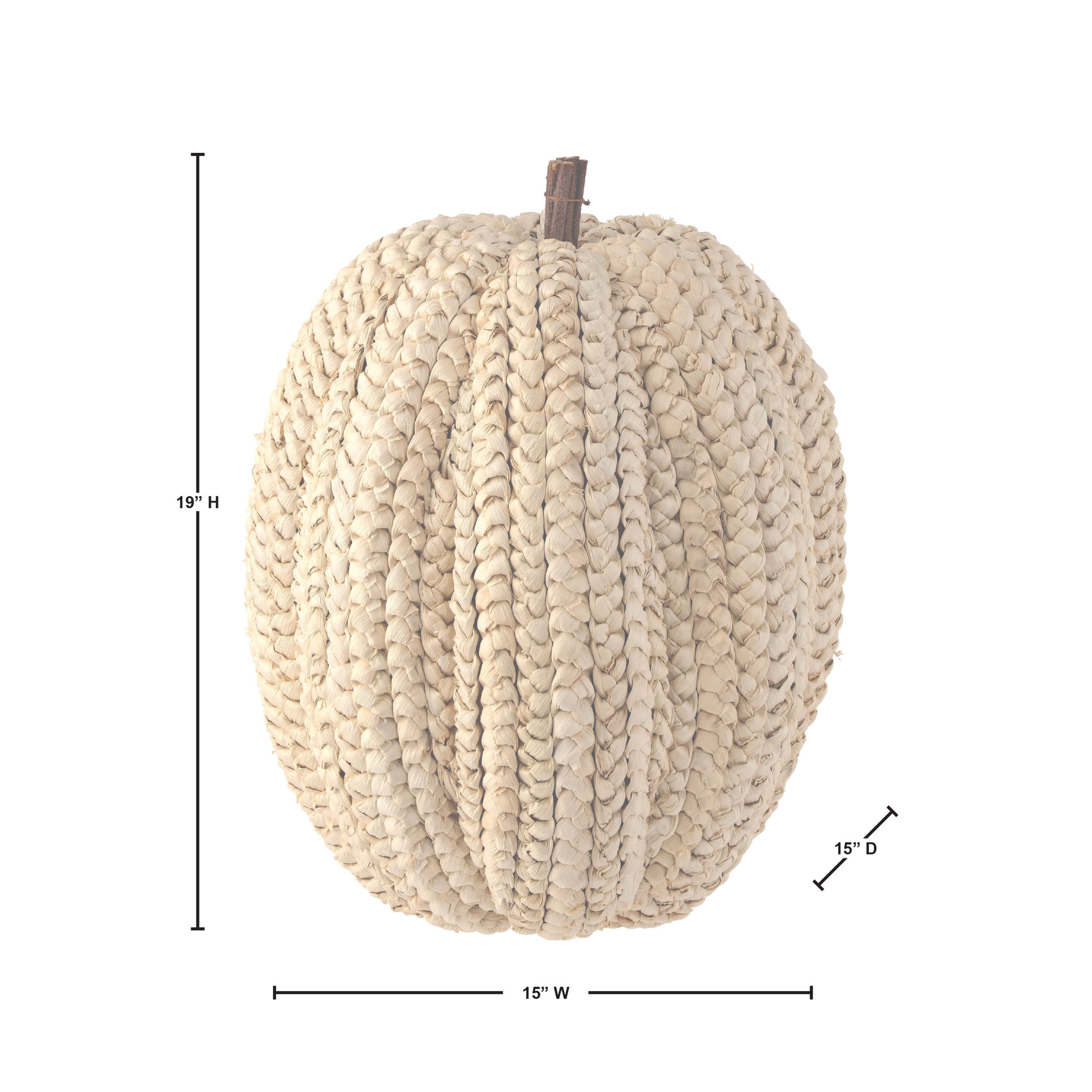 Display Basket Weave Pumpkin, 19" H x 15" W x 15" D, Cream