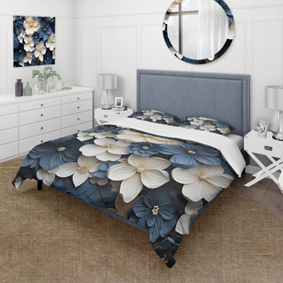 Ensemble de housse de couette Violets bleu et blanc