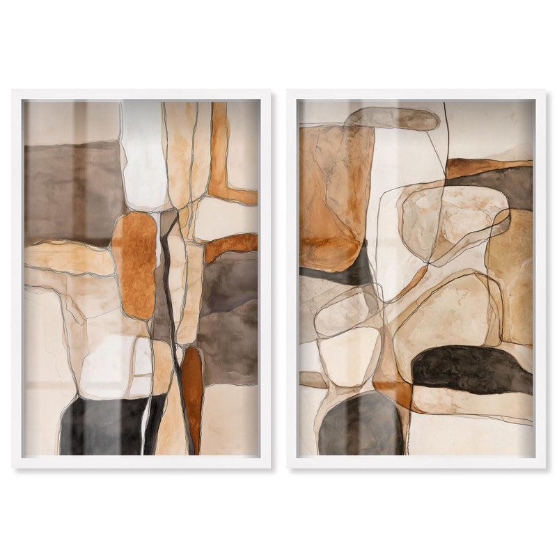 Ensemble de décorations murales « Quarry Wall Abstract » en style boho doré par Art Remedy, cadre noir, 10 x 15, White Frame
