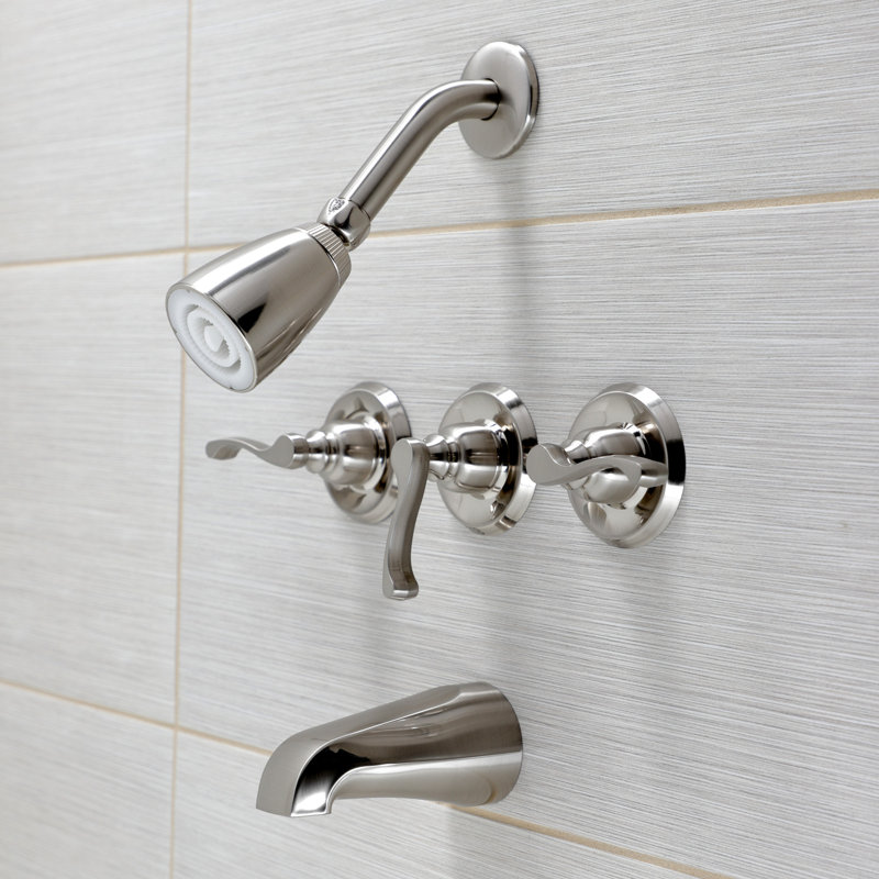 Kingston Brass Royal Triple-Handle Tub and Shower Faucet, Brushed Nickel