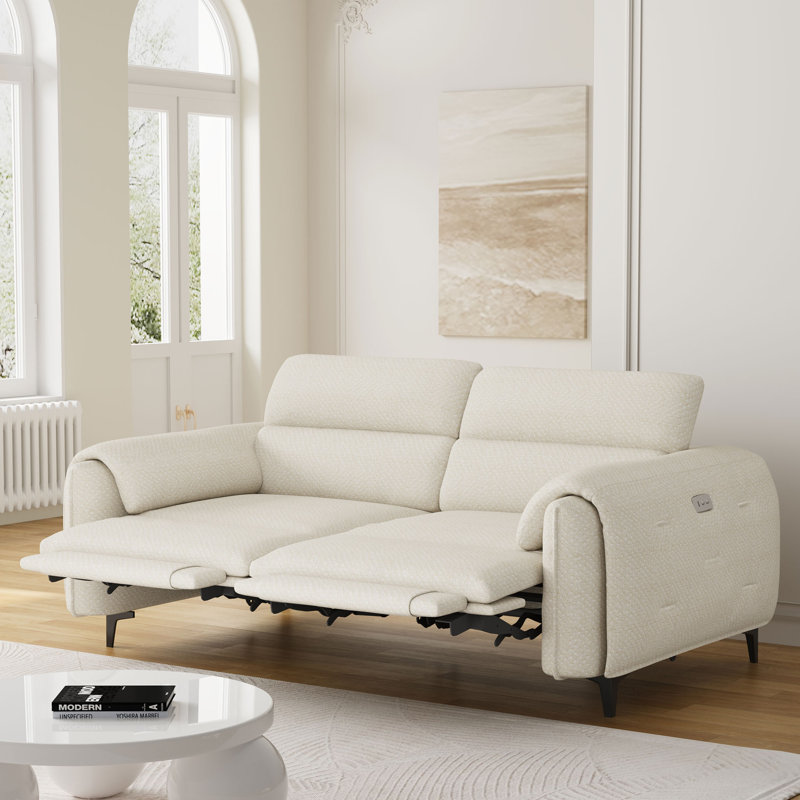 Attalia 74.8-Inch 3D Velvet Fabric Pillow Arm Dual Motor Reclining Sofa with Adjustable Headrest and USB Port