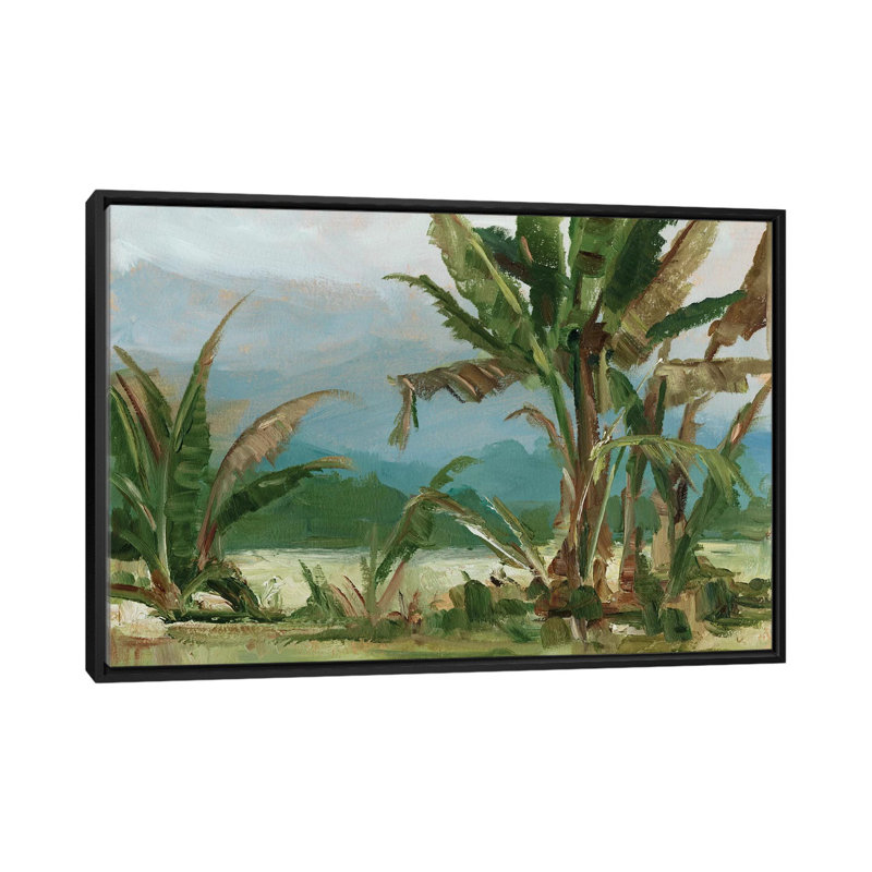 « Southern Palms II » par Ethan Harper, reproduction d’art, H 18 po x l 26 po x P 1,5 po, Toile avec cadre noir, Pas de tapis