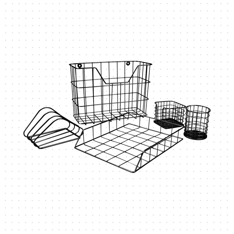Wire Metal 5 in 1 Desk Organizer Set, Black