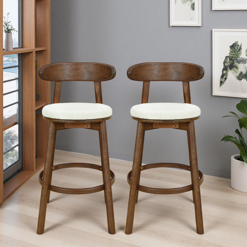 Tabourets de bar ronds à coussins, Noyer