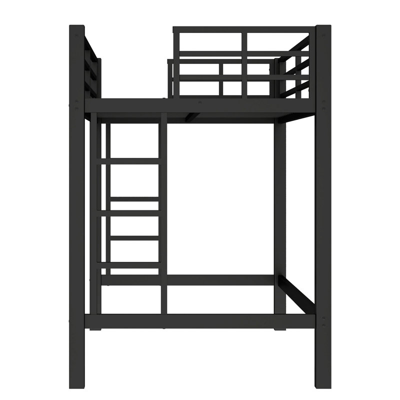 Lit mezzanine simple en métal avec garde-corps et échelle facile à monter, lit mezzanine noir peu encombrant, Lit simple