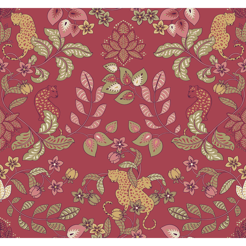 Papier peint damassé Getty Jungle, Rose