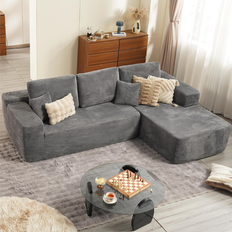 Canapé modulaire Boneless 104 po Cloud, Orienté à droite, Polyester gris / velours côtelé
