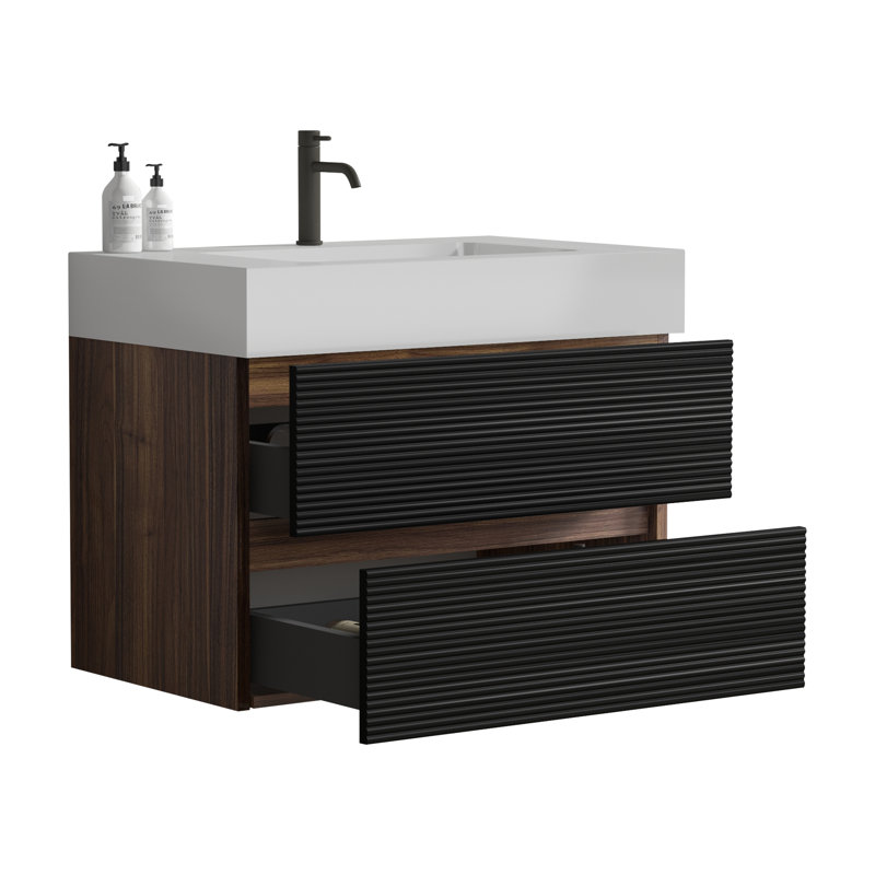 Meuble-lavabo mural de 30 po avec lavabo à quartz et tiroirs Claude