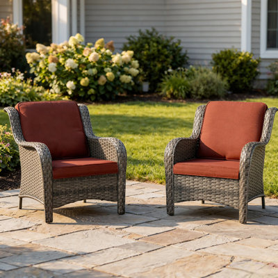 Ensemble 2 pièces de conversation pour fauteuil avec coussins et siège en rotin pour jardin