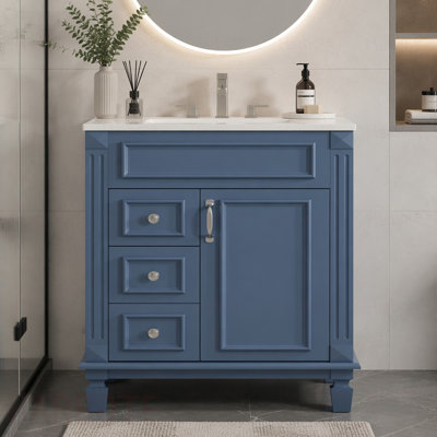 Meuble-lavabo de salle de bain avec lavabo en céramique, petite armoire de salle de bain, armoire moderne avec 2 tiroirs et tablette réglable