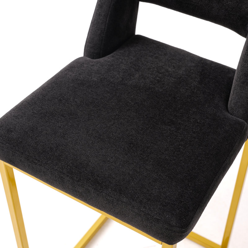 26" Upholstered Counter Barstool With Low Back And Metal Frame Modern Kitchen Island Seating, Black Seat/ Gold Frame