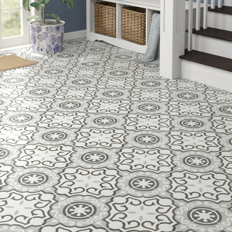 Carreau de porcelaine 8 po x 8 po Encausto, Blanc / Gris