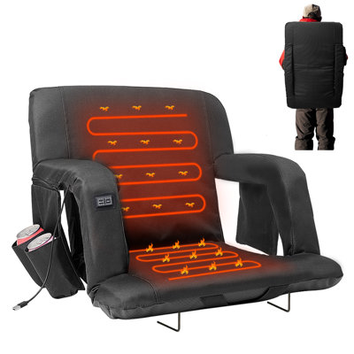 Portable Heated Stadium Seat Bleacher Seat With Back & Arm Support, 6 Reclinng Positions Stadium Seating For Bleachers by Arlmont & Co.