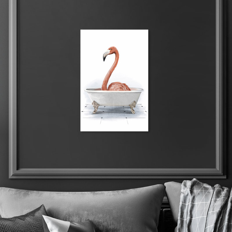 «Bathaign Flamingo», peinture sur toile à cadre flottant, H 54 po x l 36 po, Toile tendue, Sans cadre