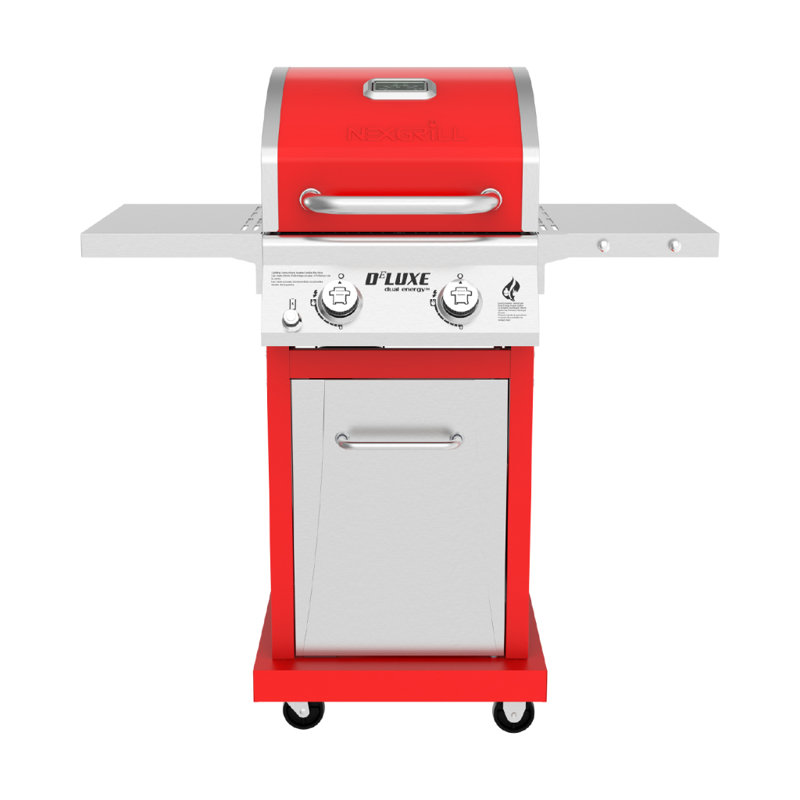 Nexgrill Deluxe 2-Burner Propane Gas Grill with Foldable Side Shelves, 28000 BTUs, Red