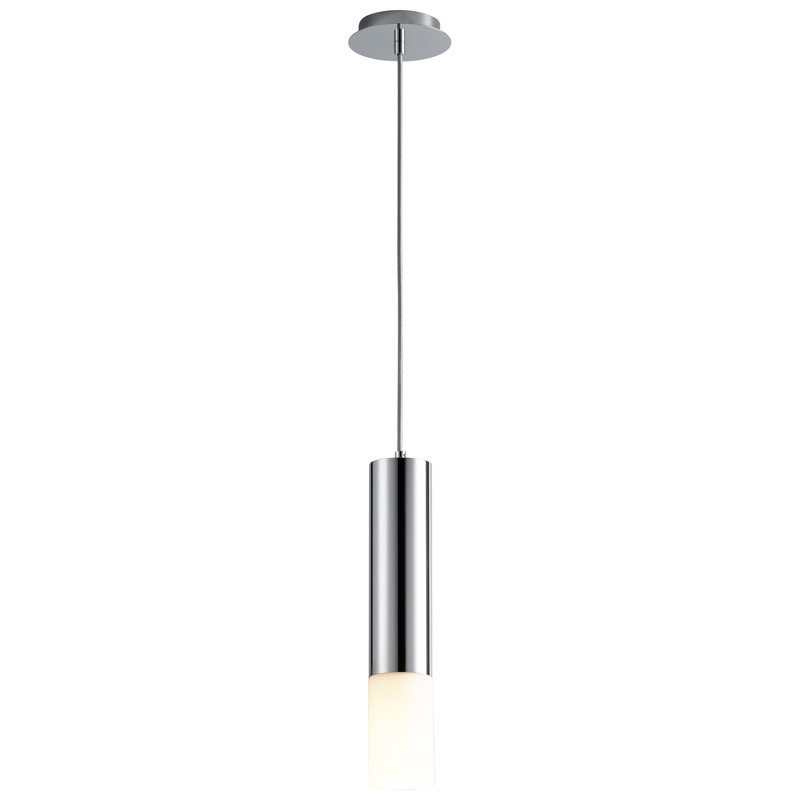 Luminaire suspendu cylindrique à 1 lumière DEL Gathard, Chrome poli, Opale mat, H 18 po x l 3,5 po x P 3,2 po