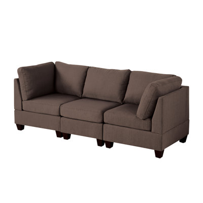 Café noir modulaire - 3 pièces, conception de chaise en tissu semblable au lin, structure en bois 3 pièces café,