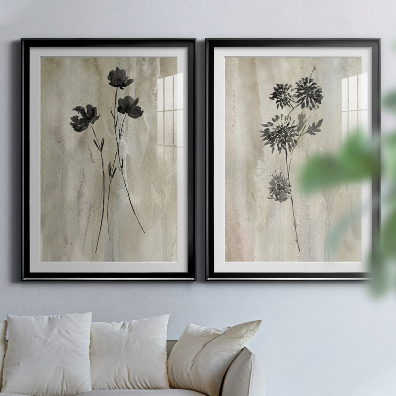 «Sumi-E Silhouette III», ensemble de 2 reproductions d'art, Impression encadrée avec passe-partout, H 30,5 po x l 85 po
