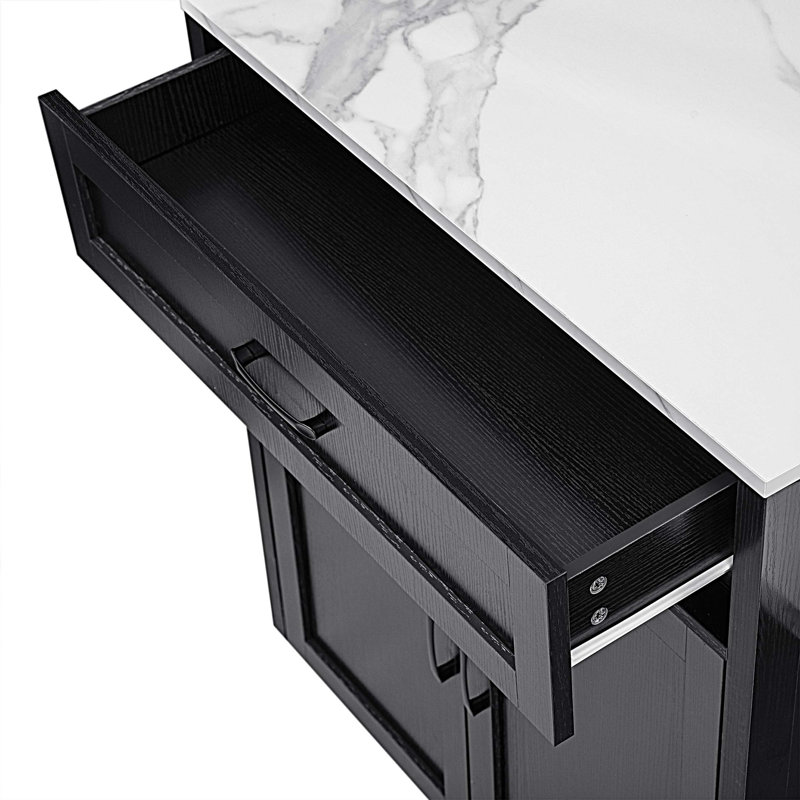 Faux Mable Kitchen Table with Double-sized Storage, Black