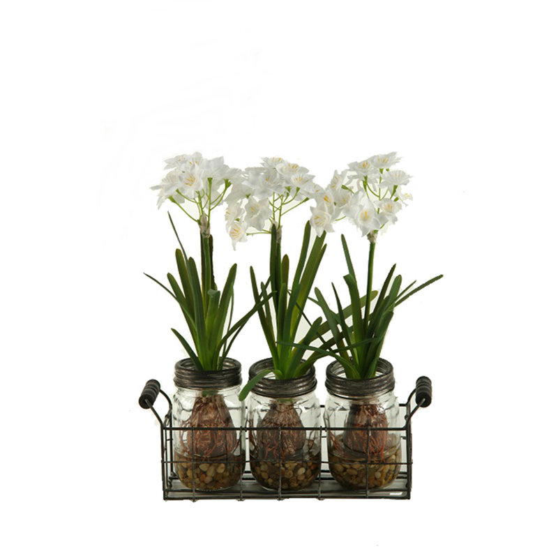 Paper in Glass Jars in Metal Holder