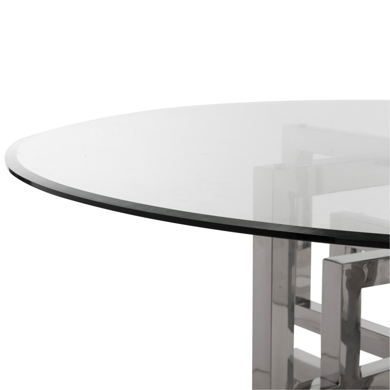 Harlan Round Glass Top Chrome Dining Table for Six