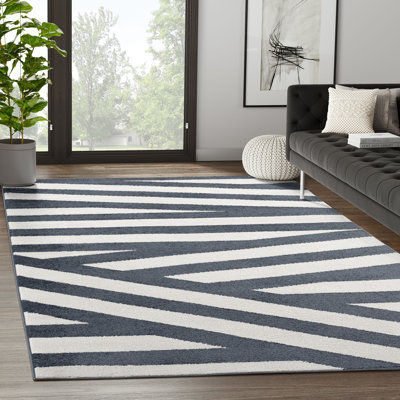 Tapis noir à grandes rayures NU160A