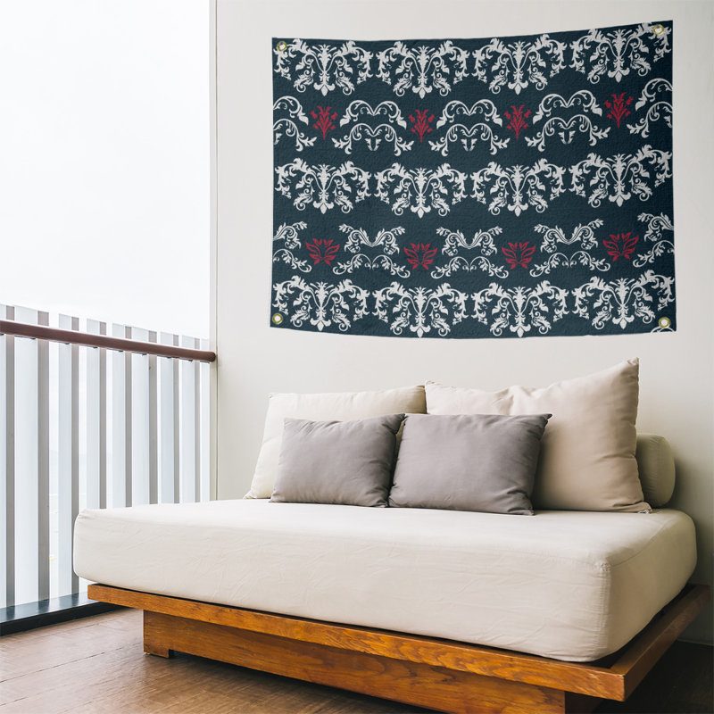 Tapisserie baroque en polyester polyester, H 59 po x l 80 po, Noir/blanc/rouge