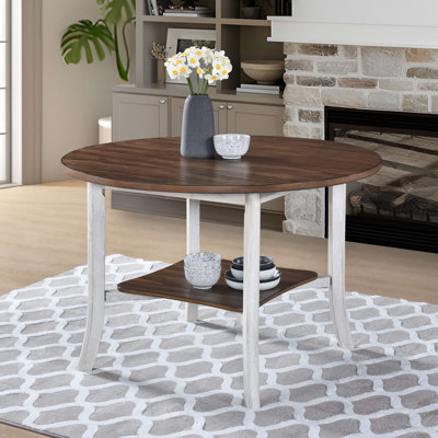Round Dining Table With Storage Shelf, Modern Farmhouse Style