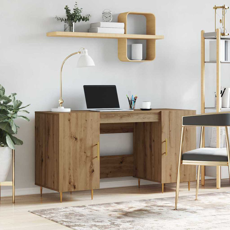 Desk With Shelf 140 X 50 X 75 Cm Engineered Wood, Artisan Oak