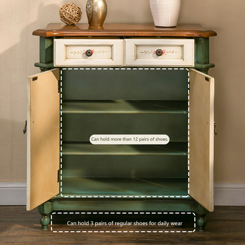 Banc de rangement pour chaussures en bois manufacturé brun + vert + blanc massif