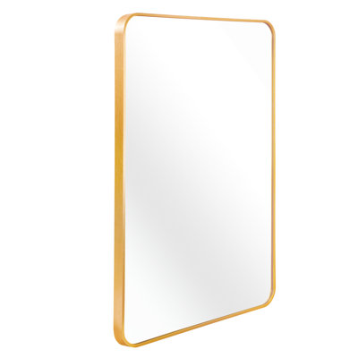 Gold Metal Framed 30X40 Inch Rectangular Wall Mirror For Contemporary Bathroom - Shatterproof Feature, Reinforced Hooks, Installation Guide Inches 4Mm Glass, Rust Design, Easy Setup