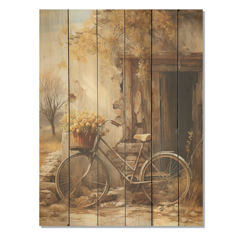 Olive rétro sortie vélo - art mural en bois de bicyclette sur bois de pin naturel, H 20 po x l 10 po
