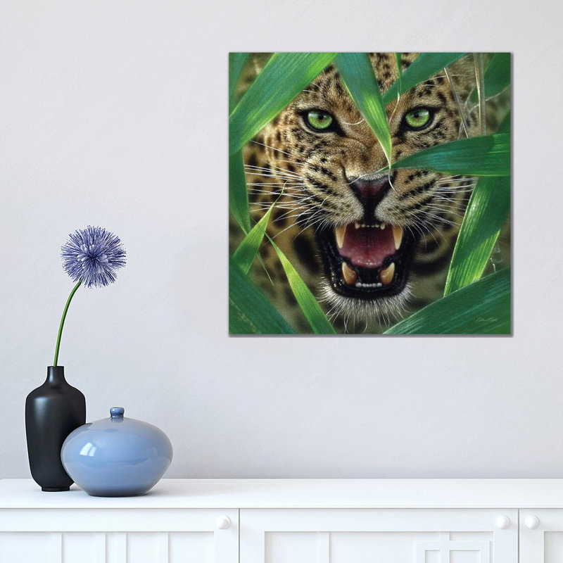 Jaguar embuscade, carré, H 18 po x l 18 po x P 1,5 po, Toile avec cadre noir, Pas de tapis