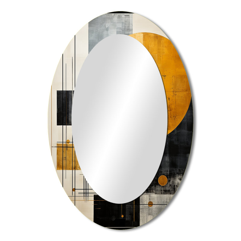 Cerulean Cubism Shapes II - Miroir mural ovale doré, 36 po x 24 po