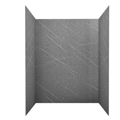 Bordure de douche en acrylique 3 pièces sans soudure à coller, panneaux muraux étanches et sans perçage qui adhèrent directement aux cloisons sèches et aux carreaux, double format: P 36 po x l 60 po x H 80 po, gris marbré