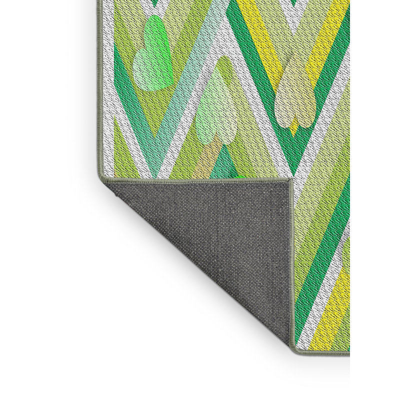 Chevron jaune/vert Tapis décoratif, Rectangle 7 pi x 9 pi