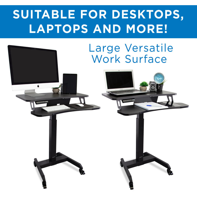 Mount-It! Adjustable Black Steel Mobile Standing Desk with Keyboard Tray 31.5"