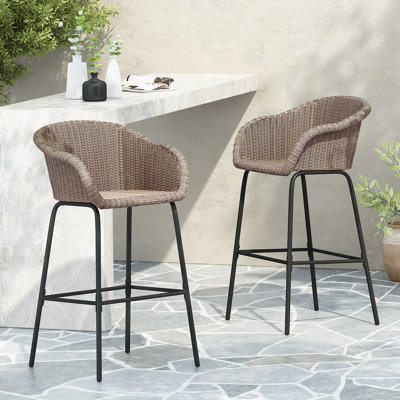 Tabouret de bar d'extérieur en osier brun clair, ensemble de 2