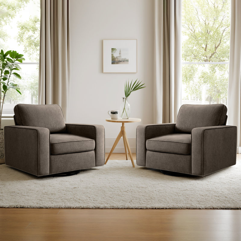 36.2" Wide Upholstered Swivel Accent Armchair, Coffee Fabric