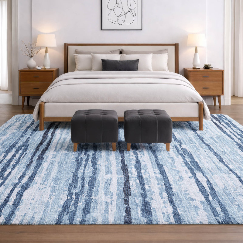 Premium Machine Washable Dream Shag ADS75 Broken Stripes Rug, Blue, 10' x 14'
