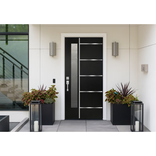 36 In. X 80 In. Black Fiberglass Entry Door With Frost Glass