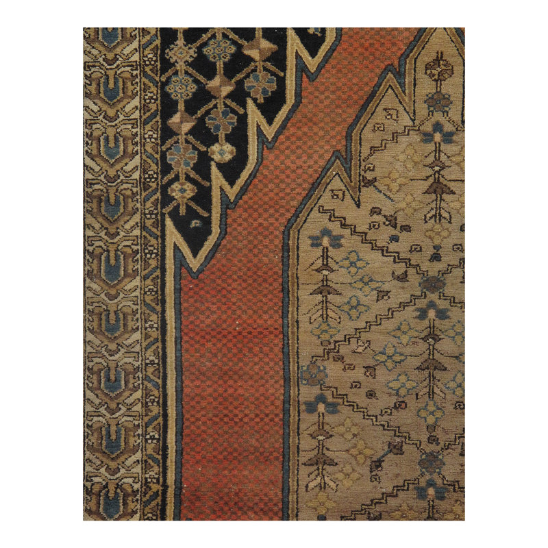 Tapis unique rouille / brun / ivoire noué à la main des années 1920 de 4 pi 6 po x 6 pi 4 po