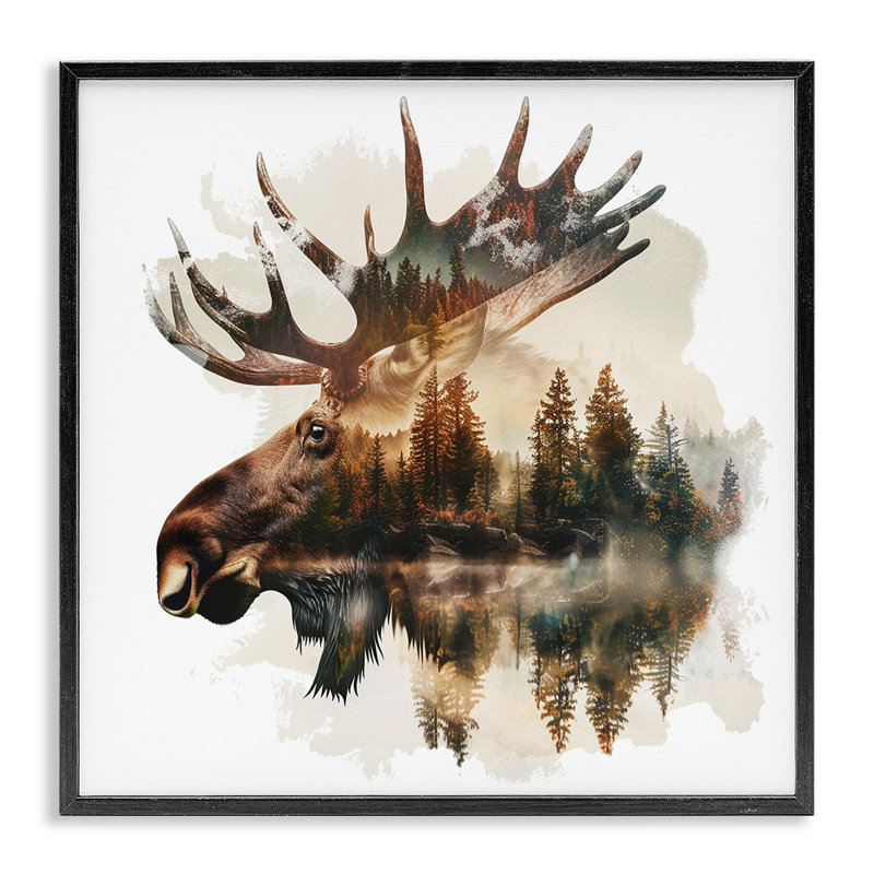  Art de giclée silhouette de bois d'orignal par LSR Design Studio, H 17 po x l 17 po, Giclée encadrée noir minuit