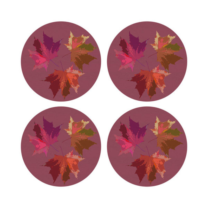 Autumn Leaves Vegan Leather Round Pebble Placemat, Mauve